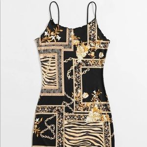 Black and Gold Chain and Zebra Striped Print Dress